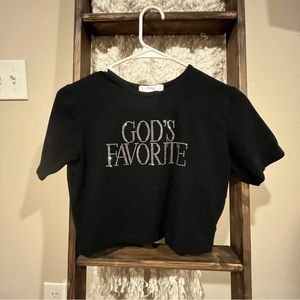 god’s favorite black rhinestone crop top